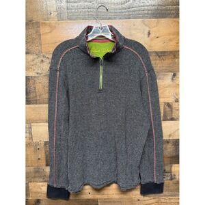 Robert Graham Mens Black Grey Striped Quarter Zip Cotton Pullover Sweater XL